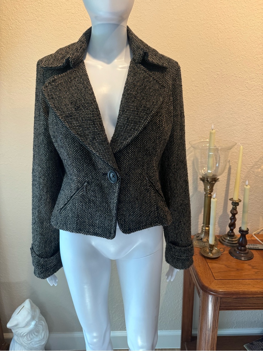 CAbi Charcoal Tweed Single-Button Blazer